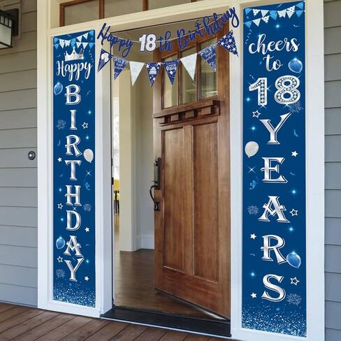 70th Birthday Decorations Kit Blue Silver, 70th Happy Birthday Door Banner Porch Sign Banner Background, Happy 70th Birthday Banner Bunting Triangle Flags for Men 70th Birthday Party Decorations in Kuwait