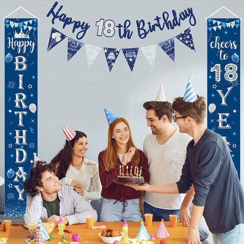 70th Birthday Decorations Kit Blue Silver, 70th Happy Birthday Door Banner Porch Sign Banner Background, Happy 70th Birthday Banner Bunting Triangle Flags for Men 70th Birthday Party Decorations in Kuwait