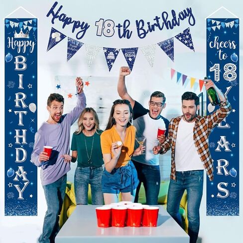 70th Birthday Decorations Kit Blue Silver, 70th Happy Birthday Door Banner Porch Sign Banner Background, Happy 70th Birthday Banner Bunting Triangle Flags for Men 70th Birthday Party Decorations in Kuwait