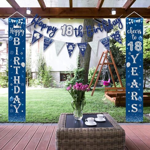 70th Birthday Decorations Kit Blue Silver, 70th Happy Birthday Door Banner Porch Sign Banner Background, Happy 70th Birthday Banner Bunting Triangle Flags for Men 70th Birthday Party Decorations in Kuwait