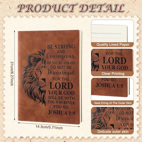 Fuyoooo 4 Pcs Christian Gifts for Men Father's Day Pastor Appreciation Gifts Vintage Leather Hardcover Notebook 1 Timothy 6:11 Religious Bible Verse Pen Joshua 1:9 Bookmark & Box(Lion,Blue) in Kuwait