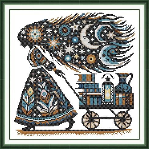 Threadhaven Cross-Stitch Kit 14CT Aida Counted Embroidery Complete Set with Fabric, Threads, Needles & Chart-Premium Beautiful Girls Design for Adults & Beginners- Knowledge is Power. 14.1''×14.1'' in Saudi Arabia