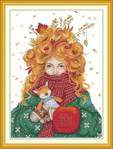 Threadhaven Cross-Stitch Kit 14CT Aida Counted Embroidery Complete Set with Fabric, Threads, Needles & Chart-Premium Beautiful Girls Design for Adults & Beginners- Knowledge is Power. 14.1''×14.1'' in Saudi Arabia