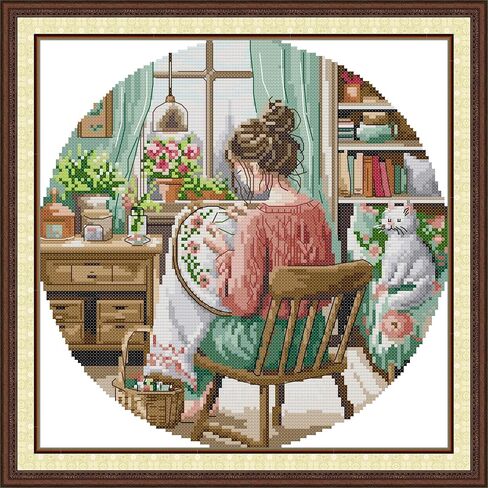 Threadhaven Cross-Stitch Kit 14CT Aida Counted Embroidery Complete Set with Fabric, Threads, Needles & Chart-Premium Beautiful Girls Design for Adults & Beginners- Knowledge is Power. 14.1''×14.1'' in Saudi Arabia