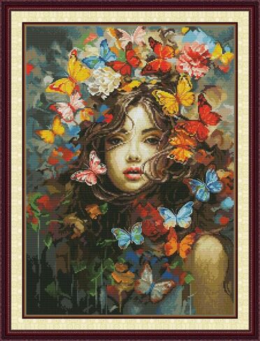 Threadhaven Cross-Stitch Kit 14CT Aida Counted Embroidery Complete Set with Fabric, Threads, Needles & Chart-Premium Beautiful Girls Design for Adults & Beginners- Knowledge is Power. 14.1''×14.1'' in Saudi Arabia
