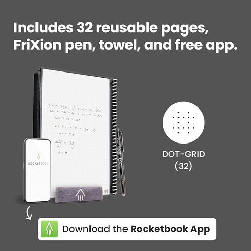 دفتر Rocketbook Core الذكي القابل لإعادة الاستخدام | كمبيوتر محمول مبتكر وصديق للبيئة ومتصل رقميًا مزود بإمكانيات المشاركة السحابية | منقط، 6 بوصة × 8.8 بوصة، 36 صفحة، أسود إنفينيتي، مع قلم وقماش وتطبيق متضمن in Kuwait