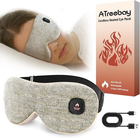 قناع العين المسخن اللاسلكي للعيون الجافة، ضغط العين الدافئ لتخفيف إجهاد العين، وسادة تدفئة العين قابلة للغسل، قناع العين الكهربائي الدافئ لهدايا النوم للرجال والنساء (أزرق رمادي) in Kuwait