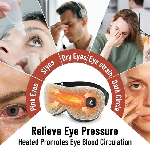 قناع العين المسخن اللاسلكي للعيون الجافة، ضغط العين الدافئ لتخفيف إجهاد العين، وسادة تدفئة العين قابلة للغسل، قناع العين الكهربائي الدافئ لهدايا النوم للرجال والنساء (أزرق رمادي) in Kuwait