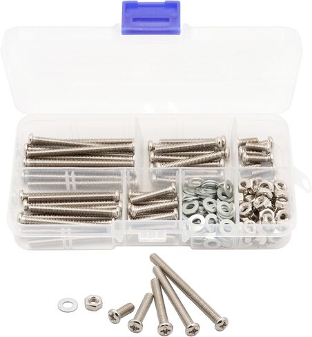 LBY 160pcs M5 Machine Screws(Truss Head), Phillips Pan Head Bolts Nuts Flat Washers, Carbon Steel (Nickel Plated), Silver in Kuwait