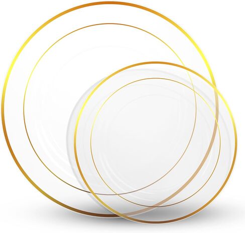 200 Silver Plastic Plates Set,100 Pcs 10 Inch Plastic Dinner Plates and 100 Pcs 7 Inch Plastic Dessert Plates, Elegant Fancy Heavy Duty Disposable Plates for Party, Wedding, White with Silver Rim in Kuwait