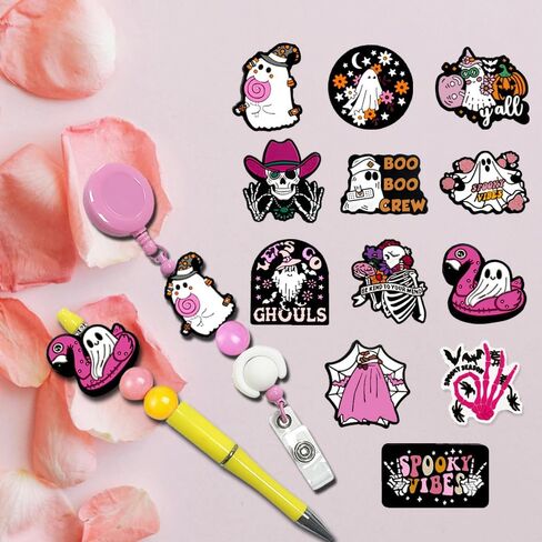 Aweelon13 PCS Halloween Silicone Bocal Beads لصنع الحرف Keychain - 13 أنماطًا ، بما في ذلك تصاميم أشباح اليقطين in Kuwait