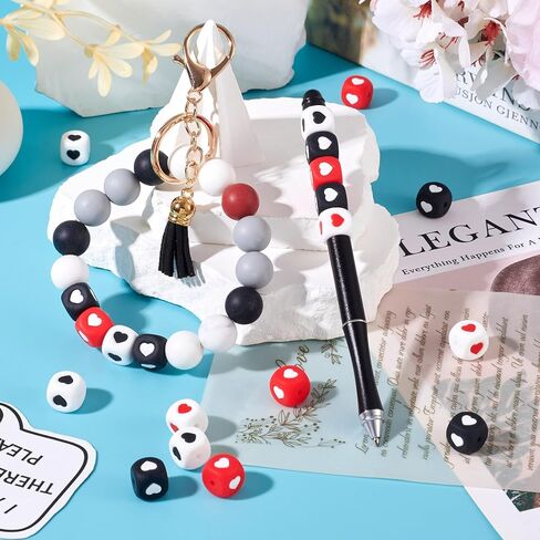 50Pcs White Round Vowel Silicone Beads Disc Coin Black Letter Beads Alphabet Loose Spacer Beads 11.5x4.5mm for DIY Bracelet Necklace Keychain Jewelry Making Set in Kuwait