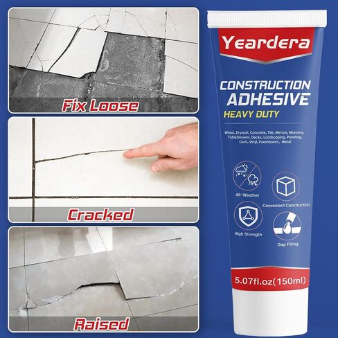 Yeardera Heavy Duty Construction Adhesive, 7.4 Ounce Cement Glue Squeeze Tube, Versatile Construction Glue for Tile, Floor, Stone, Wood, Wall & More, Pack of 1 in Kuwait