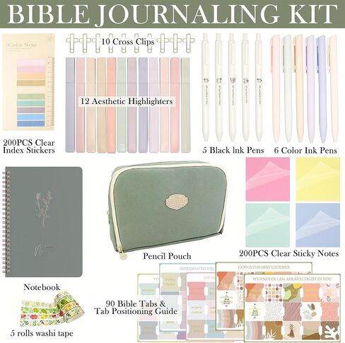 oriental beauty pearl Bible Study Supplies Journaling Kit with Tabs and Highlighter, Notebook and Pen Case, Bible Annotation kit (Green) in Saudi Arabia