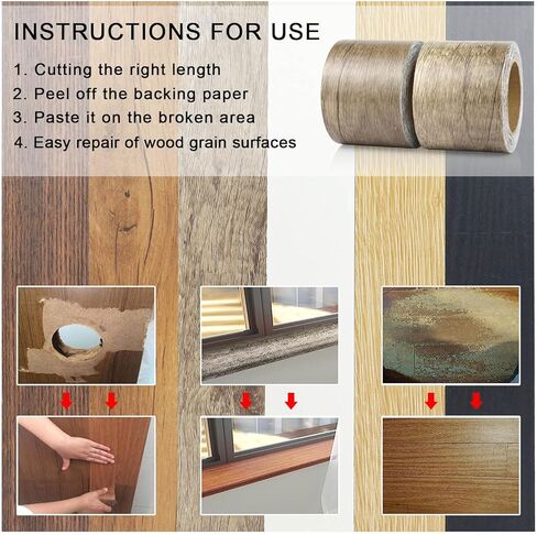 شريط إصلاح الحبوب الخشبية BOMII ، تصحيح إصلاح لاصق ذاتي للأثاث والأرضيات والخزانات والنوافذ والأبواب و RV وديكور المنزل ومشاريع DIY (1 ، أسود) in Kuwait
