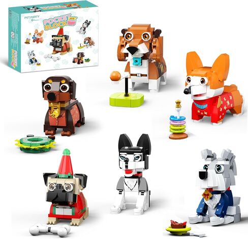 6Pack Party Party Favors Mini Dogs Building-متوافق مع LEGO مجموعة للأولاد 8-14 ، مجموعات بناء الحيوانات الرائعة ، هدية عيد ميلاد الحفلات للأطفال 8-12 (754 ٪) in Kuwait