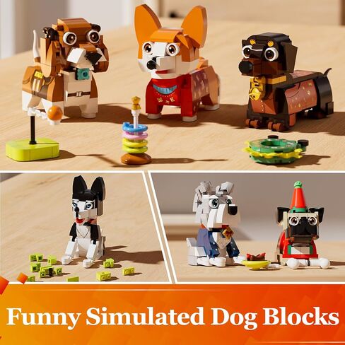 6Pack Party Party Favors Mini Dogs Building-متوافق مع LEGO مجموعة للأولاد 8-14 ، مجموعات بناء الحيوانات الرائعة ، هدية عيد ميلاد الحفلات للأطفال 8-12 (754 ٪) in Kuwait