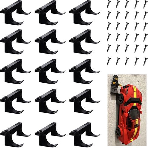 15 Pcs Wall Mount Fit for Any Lego Speed Champions Sets, Wall Bracket for Lego Speed of Champions Brick Cars with a Base for The Pilot/Figure, Display Collectible Cars by Wheels on Wall, Black in Saudi Arabia