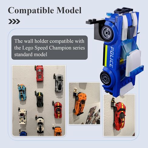 15 Pcs Wall Mount Fit for Any Lego Speed Champions Sets, Wall Bracket for Lego Speed of Champions Brick Cars with a Base for The Pilot/Figure, Display Collectible Cars by Wheels on Wall, Black in Saudi Arabia