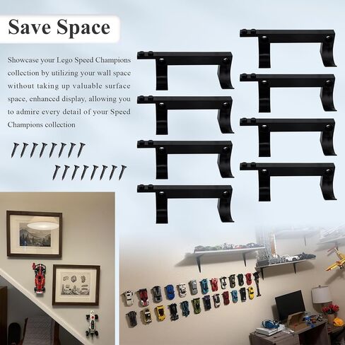 15 Pcs Wall Mount Fit for Any Lego Speed Champions Sets, Wall Bracket for Lego Speed of Champions Brick Cars with a Base for The Pilot/Figure, Display Collectible Cars by Wheels on Wall, Black in Saudi Arabia