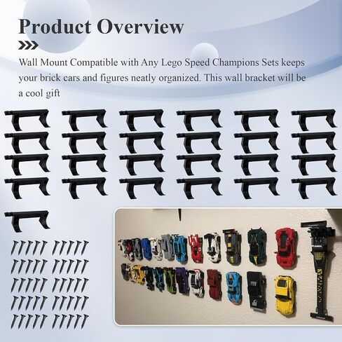 15 Pcs Wall Mount Fit for Any Lego Speed Champions Sets, Wall Bracket for Lego Speed of Champions Brick Cars with a Base for The Pilot/Figure, Display Collectible Cars by Wheels on Wall, Black in Saudi Arabia