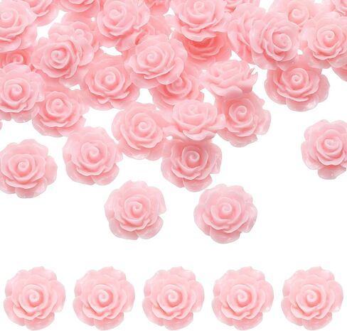 uxcell 50 Pcs Pink Resin Rose Flower Beads, 20mm Flatback Flower Charm Opaque Carve Rose Beads No Hole for DIY Jewelry Making Nails Sunglasses Shoe Hair Clip Home Decor in Saudi Arabia