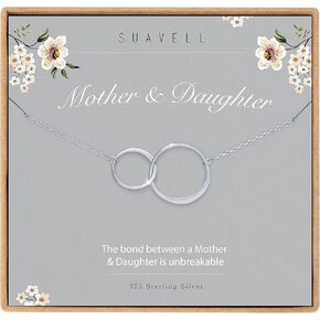 Suavell Mother Son Necklace. Sterling Silver Double Circle Necklace for Women. Mothers Day Gifts from Son. Mother Son Gifts for Mom and Sentimental Mom Birthday Gifts. Interlocking Circle Necklace Jewelry