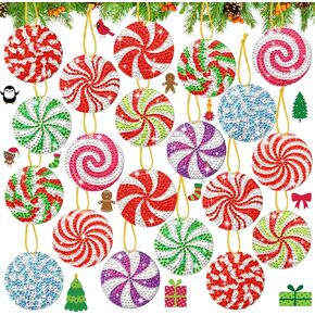 Skylety 20 PCS عيد الميلاد اللوحة الماس الحلي علامات DIY CANDY XMAS Diamond Painting سلسلة مفاتيح لزخارف عيد الميلاد معلقة علامات هدايا مع زخرفة الحفلات العطلة الحبال