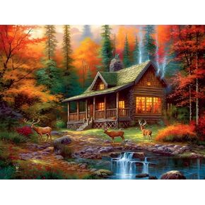 5D Diamond Painting Kit for Adults - DIY Fawn Maple Leaf Forest Diamond Painting - Forest House Crystal Diamond Art Kit - Home Decor Gift for Family Club12x18 Inch