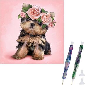 Diamond Art Club Yorkie & Roses Square + Drill Pen 2 Pack