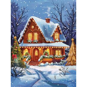 Pavemlo 5D Diamond Art Kits for Adults Snow House, Full Drill Diamond Art Winter Pictures Paint with Diamonds, DIY Cross Stitch Jewel Art Rhinestone Craft for Home Wall Decor 12x16 Inch