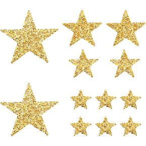 12 PCS Star Patches Iron on Gold Star Patches healdiques Rhinestone Stars Glitter Crystal Patch undarique Hot Glue Rhinestone Stars for Cloting Caps Bag DIY (4 حجم)