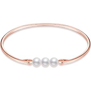 POPLYKE Sterling Silver 18K Rose Gold Single Freshwater Pearl Bangle Bracelets Wedding Bridesmaids for Women Mom (18k rose gold bangle)