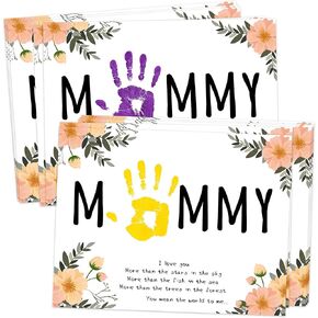 scodilo Mommy Handprint Art Keepsake Card Making Kit, 10-Pack 8.5x11 Inch Flowers Mothers Day Card Bulk for Mothers Day Craft Activity, Moms Birthday Gift Ideas, Anniversary Keepsake for Mom Women