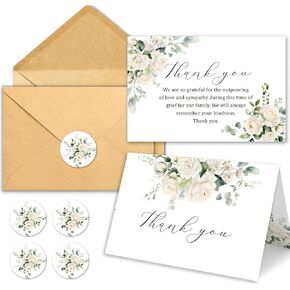 50 Funeral Thank You Cards with Envelopes 4×6 in Floral Thank You Cards Bereavement Cards Bulk Sympathy Cards for Funeral Family Friends Loved Ones Celebration of Life