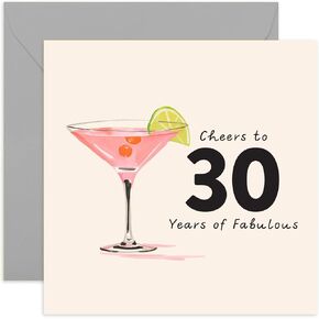 Old English Co. بطاقة عيد ميلاد 30th Fabulous للنساء - بطاقة عيد ميلاد الثلاثين لها - بطاقة عيد ميلاد خاصة للابنة ، أخت ، حفيدة - مشروب كحول الكوكتيل | فارغ في الداخل