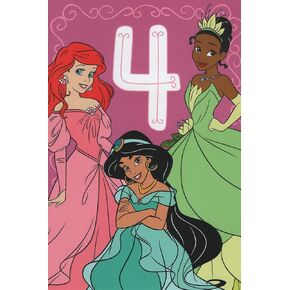 Heartline by Hallmark Princess Happy 4th Birthday Card for Daughter with Princesses with Ariel, Jasmine and Tiana