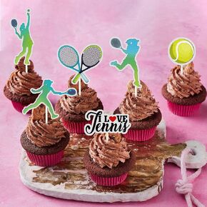 Femade Tennis Collection Cupcake Toppers ، Trophy ، Tennis ، I Love Tennis Sign ، Funny Kit Ball Games Cupcake Toppers ، SPORT THEOM Party Supplies.18 PCS