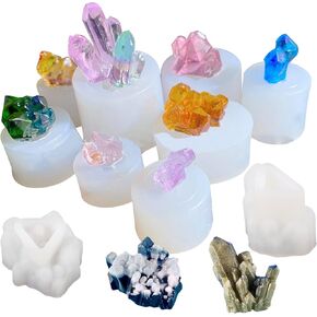 Allazone Crystal Resin Molds, 10 PCS Crystal Cluster Silicone Molds Quartz Rock Resin Mould for Resin Casting, Craft Keychain Necklace, Home Decoration