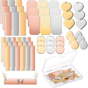 Hicarer 48 PCS ختم المعادن معلقات علامة فارغة للمنشطات المجوهرات تشمل 6 أشكال 3 ألوان المجوهر
