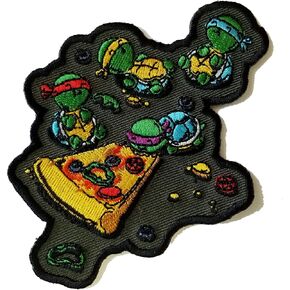 "Pizza Lover" TV Movie Parody Turtles Eating Pizza - Novelty Iron On Patch Applique