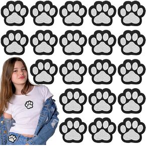 20Pcs Paw Print Iron on Patches Cute Dog Cat Animal Paw Embroidery Applique Black White Decorative Patches for DIY Clothes Jacket Jeans Hats Backpacks