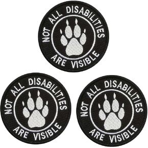 Bundle 3Pcs Not All Disabilities are Visible Service Dog Patch, Embroidered Dog Paw Patch for Service Dog Tactical Vests