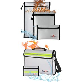 3 Pack Fireproof Waterproof Money Document Bag + Large Fireproof Safe Box with Wallet Protector