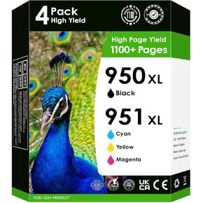 HP 950XL / 951 XL (4 Pack) Ink Cartridges. Works with OfficeJet 8600, OfficeJet Pro 251dw, 276dw, 8100, 8610, 8620, 8625, 8630 Printers.