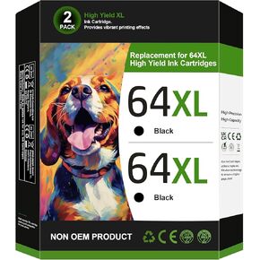 64XL Black Ink Cartridge Replacement for HP 64XL Black Ink Cartridge for HP Ink 64 for Envy 7155 7855 7858 7158 6255 6252 7100 7120 7164 7800 Tango Series Color Inkjet Printer (2 Black)