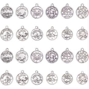 Tupalizy 24pcs Zodiac Sign Scarms Bulk for Betclaces Bracelets key -incain arock المجوهرات جعل المخططين خمرًا الجولة 12 معلقًا كوكبة للهدية عيد ميلاد DIY عيد ميلاد عيد الميلاد