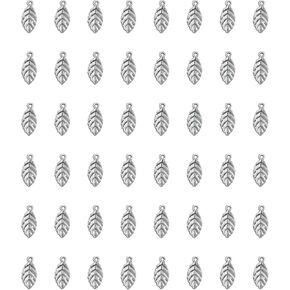 50 Pcs Leaves Charms for Jewelry Making 1.5 X 0.7 cm Small Cute Pendants for DIY Crafting Project Necklace Bracelet Earring Christmas Hanging Decoration Supplies