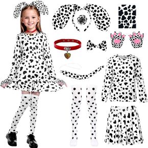 Dalmatian Costumes Kids,101 Girls Dalmatian Costume Shirt Tutu Outfit with Accessories for 101 Days of School