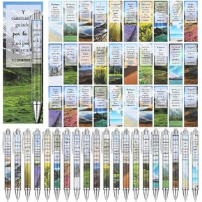40 Sets Spanish Christian Gift Bulk Christian Bible Verse Ballpoint Pen Religious Scripture Bookmarks Inspirational Scripture Regalos Cristianos Para Mujer En Español for Church Men Women(Scenery)